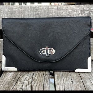 Black Leather Envelope Clutch Purse! NEW!
